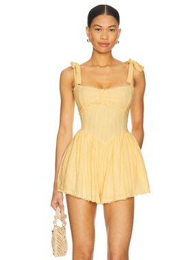 Show Me Your Mumu Pale Yellow Tie-Shoulder Smocked Romper